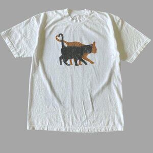 White - Vintage Style Black & Orange Couple Cat Graphic Tee